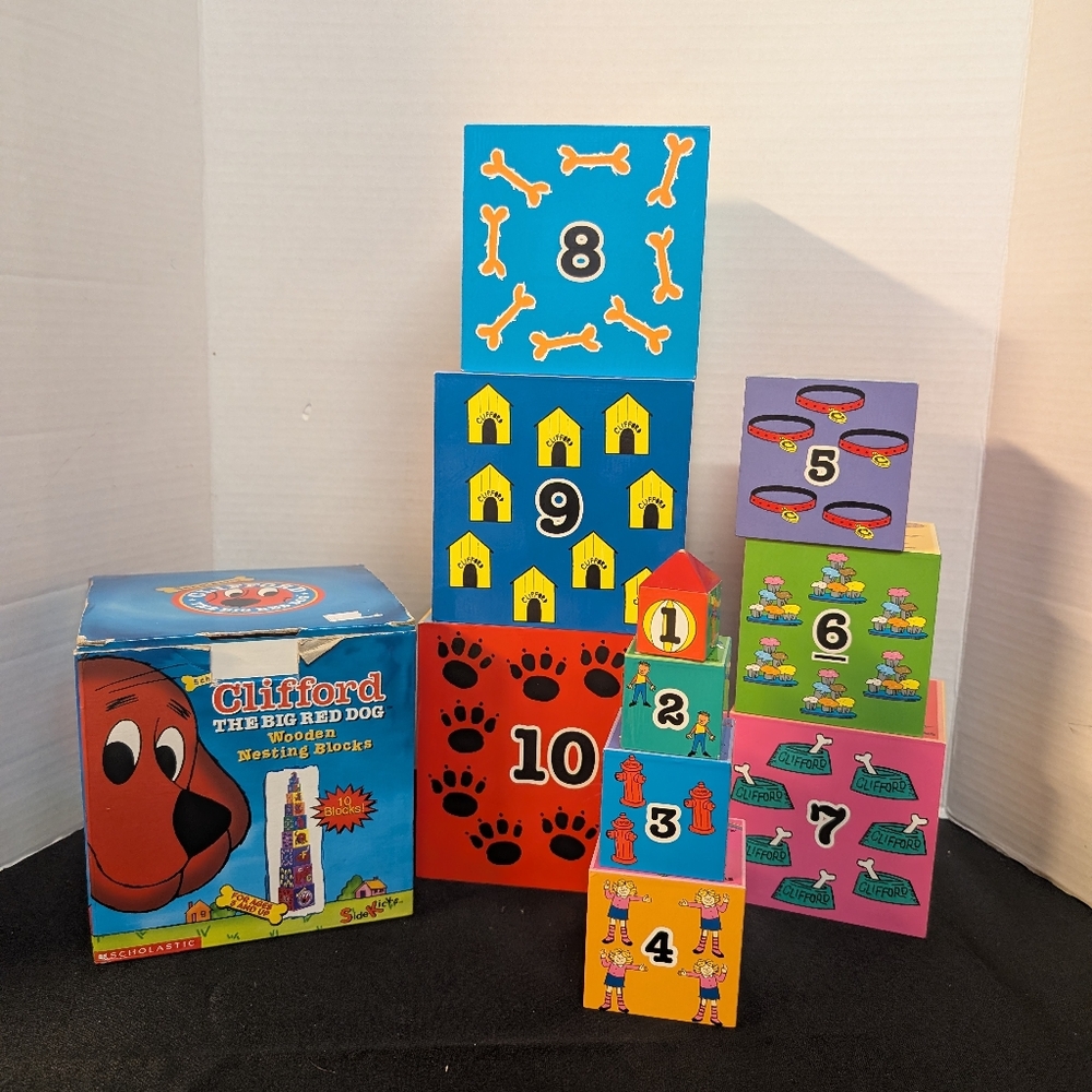 Clifford Big Red Dog Nesting Blocks Scholastic Side Kicks 10 In All Vintage 1999